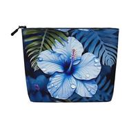 Happy Valentine's Day - Beauty case da donna, portatile, da viaggio, organizer quotidiano con cerniera, Fiore Blu Tropicale, Taglia unica