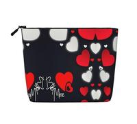 Happy Valentine's Day - Borsa per trucchi resistente all'acqua, in canapa finta, grande organizer per cosmetici da viaggio con cerniera