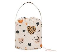 Happy Valentine's Day Brown Leopard Heart Crochet Tote Bag Small Yarn Storage con fori ago Storage per ago Holder Yarn Organizer