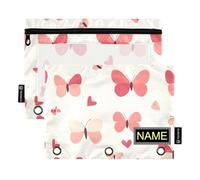 Happy Valentine's Day Cartone Farfalla Beige Anelli Raccoglitore Plastica con Finestra Trasparente Personalizzare Morbido Astuccio in Colori Assortiti Astuccio 3 Scuola Classe Organizzatori Ufficio