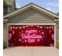 Happy Valentines Day Copertura per porta del garage, decorazione a cuori rossi neon per interni ed esterni, decorazione per feste di San Valentino, 400 x 180 cm