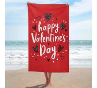 Happy Valentine's Day Heart on Red Beach Towel Sand Free Microfibra Grande Asciugamano Doccia Multiuso Assorbente per Bagno Piscina 130x80 CM