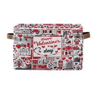 Happy Valentine's Day - Scatola portaoggetti in tessuto, pieghevole, decorativa, con manico, per casa/ufficio