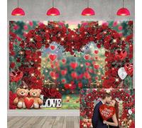 Happy Valentine's Day - Sfondo fotografico con rose rosse, cuore e arco, per San Valentino, per San Valentino, matrimonio, anniversario, feste, decorazione (208,3 x 150 cm)