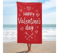 Happy Valentine's Day Text with Hearts Telo mare in microfibra senza sabbia Grandi asciugamani da doccia multiuso assorbente per bagno piscina 130 x 80 cm