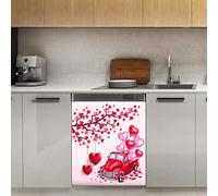 Happy Valentine's Day Tronco Albero Lavastoviglie Magnete Copertura Romantico Cuore Rosa Magnetico Decorazione Pannello Magnetico Stiker per Frigorifero, Cucina Decorazione Porta, 58,4 x 66 cm