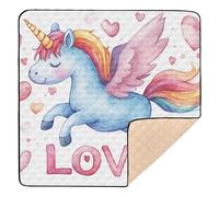 Happy Valentine's Day Unicorns Love - Tappetino da gioco per bambini, grande, elegante, atossico, per la pancia, per bambini, 127 x 127 cm