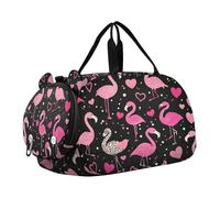 Happy Valentines Flamingo Peach Piccola Borsa da Palestra con Scomparto Scarpe Grande Capacità Sport Duffel Bag per Viaggi, Sport, Fitness & Allenamento bolso para palestra mujer, Buon San Valentino