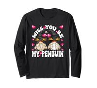 Happy Valentines GNOME Graphic Will You Be My Penguin Maglia a Manica
