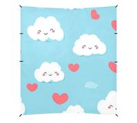 Happy Valentine's Heart Cartoon Cloud Blue Beach Cabana UPF50+ Easy Setup Sun Shelter con sacchi di sabbia e pala per viaggi in famiglia, picnic e campeggio