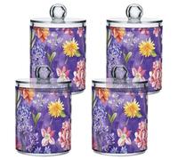 Happy Various European Summer Blossoms - Contenitori in plastica trasparente con coperchio, contenitori decorativi per tamponi di cotone, tamponi di cotone, filo interdentale, graffette, fermagli per
