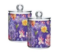 Happy Various European Summer Blossoms - Contenitori in plastica trasparente con coperchio, contenitori decorativi per tamponi di cotone, tamponi di cotone, filo interdentale, graffette, fermagli per