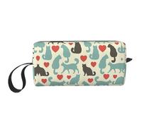 Happy Walking - Trousse portatile per cosmetici, con stampa di gattini, custodia da viaggio, borsa organizer con cerniera per un accesso rapido
