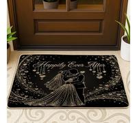Happy Wedding Season - Zerbino nero per esterni e interni, 63 x 43 cm, per coppie romantiche e amanti che si sposano all'aperto, lavabile, piccolo amore infinito per patio, garage, scarpe fuori porta