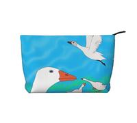 Happy White Goose Borsa cosmetica da donna in velluto a coste, portafoglio portatile con cerniera, adatta per viaggi e conservazione quotidiana di cosmetici,