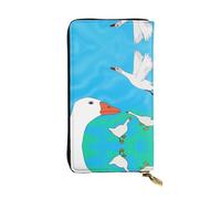 Happy White Goose - Portafoglio lungo in pelle con motivo d'oca bianca (19,1 x 10,4 cm), scomparto multifunzione extra large, ottimo regalo