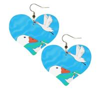 Happy White Goose Stampe Eleganti orecchini a forma di cuore leggeri accessori da donna perfetti per feste e San Valentino.