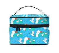 Happy White Goose - Trousse per cosmetici da donna, con stampa, grande, organizer da viaggio