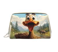 Happy Wild Duck - Borsa per cosmetici in pelle, impermeabile, con cerniera, per cosmetici, da donna, colore marrone, bianco, Taglia unica