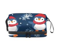 Happy Winter Penguins, trousse a doppio strato per cosmetici per donne e ragazze, borsa da viaggio per trucchi e trucchi, pratica borsa organizer con scomparto per pennelli, Multi, 27x15x14