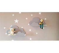 Happy Woody - Set di 2 Mensola da parete per cameretta dei bambini, effetto fluttuante, in legno, decorazione per cameretta dei bambini, decorazione da parete