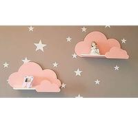 Happy Woody - Set di 2 Mensola da parete per cameretta dei bambini, effetto fluttuante, in legno, decorazione per cameretta dei bambini, decorazione da parete