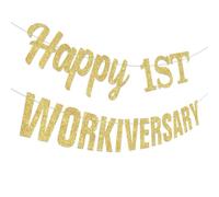 Happy Workiversary Banner oro Glitter Happy 1st Workiversary Banner 1 anno di lavoro anniversario decorazioni per dipendenti ufficio forniture per feste