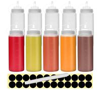 Happybase - Confezione da 10 flaconi da spremere da 500 ml con tappo, dispenser in plastica con misure per ketchup, barbecue, salse, sciroppo, condimenti