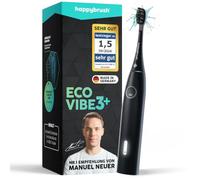 happybrush® Eco Vibe 3+ Spazzolino da denti sonico, vincitore del test, 100 giorni, con batteria di 8 settimane, spazzolino elettrico a ultrasuoni, nero