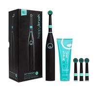 happybrush® spazzolino elettrico R2 | controllo pressione e batteria 3 settimane | spazzolino rotante nero con dentifricio, 4 testine intercambiabili e 3 programmi di pulizia.