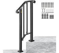 Happybuy Ringhiera Corrimano, Set Ringhiera per Scale Nero, Opaco con 1 o 2 Gradini, Ringhiera Corrimano in Ferro, Ringhiera Scale Esterne per Gradini Esterni