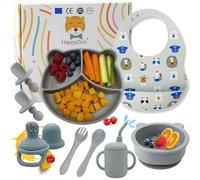 HappyDoo | Set Pappa Svezzamento | 12 Pezzi | Piatto Diviso con Ventosa | Citola | Bavaglini | Posate per Bambini | Bicchiere | Ciuccio Frutta |Set Pappa senza BPA | In Confezione Regalo