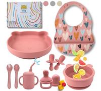 HappyDoo | Set Pappa Svezzamento | 12 Pezzi | Piatto Svezzamento con Ventosa | Citola | Bavaglini | Posate per Bambini | Bicchiere |Regalo Ciuccio Frutta |Set Pappa senza BPA | In Confezione Regalo