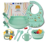 HappyDoo | Set Pappa Svezzamento | 12 Pezzi | Piatto Svezzamento con Ventosa | Citola | Bavaglini | Posate per Bambini | Bicchiere |Regalo Ciuccio Frutta |Set Pappa senza BPA | In Confezione Regalo