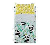 HappyFriday Set di lenzuola Moshi Moshi Panda Garden Blue Blue Baby Culla 2 pezzi