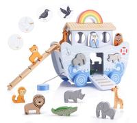 HappyGoLucky Giocattoli Legno Arca di Noè Regalo Battesimo Bimbo | Bomboniere Battesimo Bambina Maschio Montessori Bambino 1 2 3 Anno Educativi Animali Giocattolo Giochi Bambini 1-3 Anno