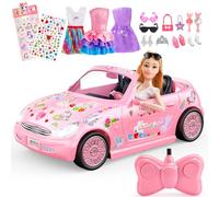 HappyGoLucky Macchina Telecomandata per Bambini con Bambola, Giocattolo RC con Bambole & 3 Outfit, 12 Accessori + Adesivi Unicorno e Cuore per DIY Natale per Bambina 3-12 Anni