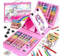 HappyGoLucky Regalo Bambina 3 4 5 6 7 8 9 10 anni, Valigetta Colori per Bambini Matite Colorate Pastelli a Cera Acquerelli Giochi Bambina 4 5 6 7 8 9 10 anni Femmina Kit Disegno Colori per Bambini