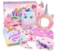 HappyGoLucky Unicorno Bambina Regalo, Diario Segreto Regali Bambina 3 4 5-10 Anni Unicorno Giocattolo con Bracciale Collana Ragazze Portamonete Portachiavi Peluche Cinturino Capelli