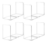 HappyHapi Fermalibri in acrilico per mensole, supporto per libri trasparente, antiscivolo, decorativo, organizer per libri di studio, per casa, biblioteca, ufficio, 12,7 x 12,7 x 18,5 cm (4 paia/8