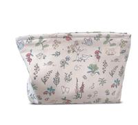 HAPPYHEIDI Grande borsa da viaggio in cotone floreale per cosmetici, organizer per trucco, foderata in tela, colore bianco crema, 001 Morbido Cotone-Happy Garden, Large