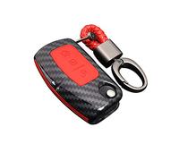Happyit Calotta in Fibra di Carbonio ABS + Silicone Custodia per Chiave Auto Portachiavi per Ford Fiesta (Fibra di Carbonio D + Rosso)