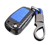 Happyit Cover in fibra di carbonio ABS + custodia in silicone per auto Audi Sline A3 A5 Q3 A6 C5 C6 A4 B6 B7 B8 TT 80 S6 3 pulsanti (blu)