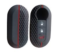 通用 Happyit - Cover in silicone per telecomando per Fiat 500 Ducato Panda 500 L, punto Lancia Musa (nero + rosso)