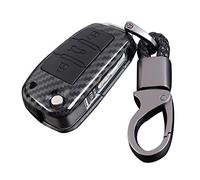 Happyit Custodia in fibra di carbonio ABS + custodia per chiave auto in silicone per Audi Sline A3 A5 Q3 Q5 A6 C5 C6 A4 B6 B7 B8 TT 80 S6 3 Tasti Portachiavi (nero)