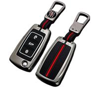 Happyit - Custodia in lega di zinco + silicone per chiave auto, compatibile con Volkswagen VW Bora Beetle Tiguan Polo Passat B5 B6 MK5 6 Jetta Golf 6 3 pulsanti portachiavi accessori (colore opaco)