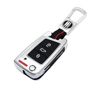 Happyit Custodia per chiave auto in lega di zinco per Volkswagen VW Golf 7 MK7 Tiguan MK2 Skoda Octavia A7 Kodiaq 3 pulsanti impermeabile a 360° (argento), Argento.