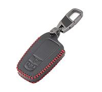 Happyit Custodia per chiave auto in pelle, a 2 pulsanti, senza chiave, portachiavi, accessori (linea rossa)