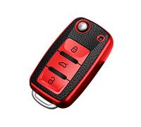 Happyit Custodia per chiave auto in TPU + pelle adatta per Volkswagen VW Bora Beetle Tiguan Polo Passat B5 B6 MK5 6 Jetta Eos SEAT Sagitar Golf 6 3 pulsanti (rosso)