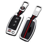 Happyit - Custodia per chiavi dell’auto a 3 pulsanti, in lega di zinco + silicone (A, color argento)